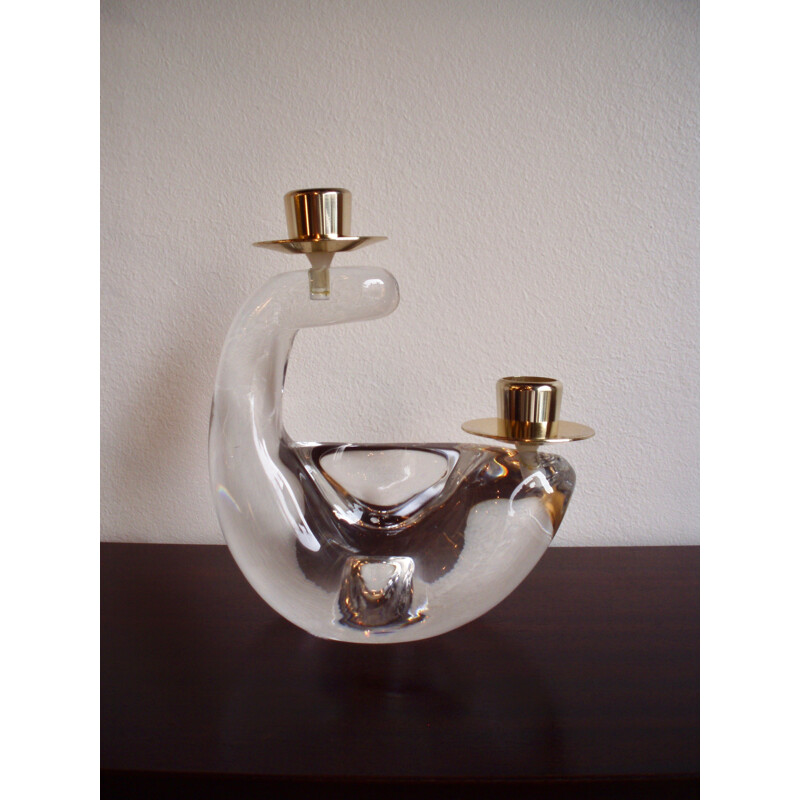 Scheider cristal and brass candle holder - 1960s