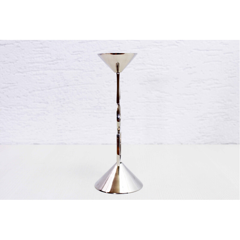 Vintage chrome-plated metal candlestick, 1980