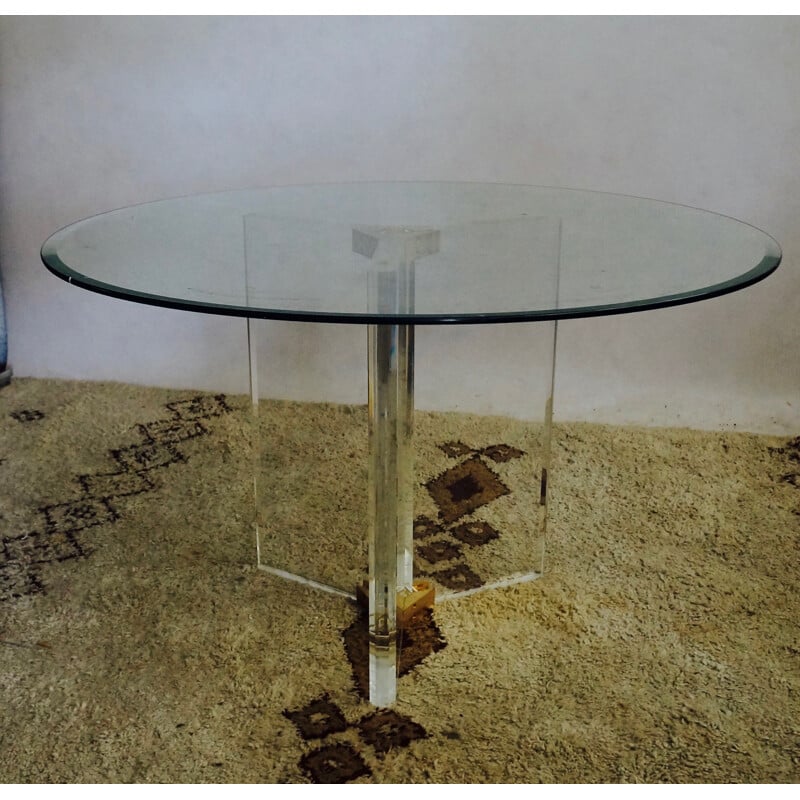 Roche Bobois dining table in plexiglas and brass - 1970s
