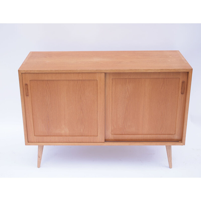 Credenza scandinava in teak miele con ante scorrevoli, 1960-1970