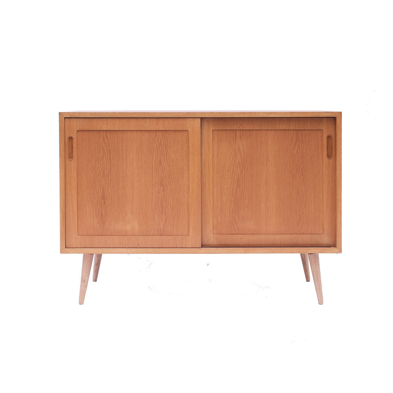 Vintage Danish Scandinavian sideboard in honey teak with sliding doors, 1960-1970