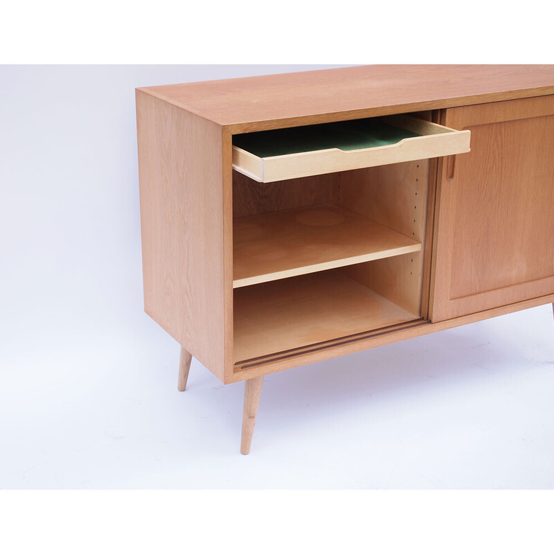 Vintage Danish Scandinavian sideboard in honey teak with sliding doors, 1960-1970