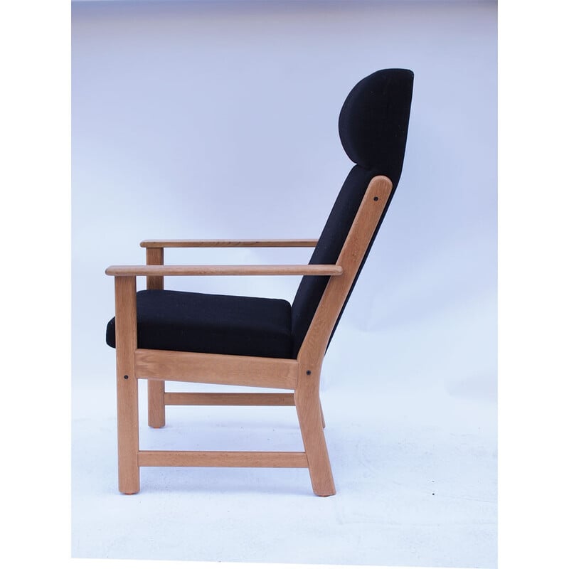 Scandinavian vintage armchair in solid oakwood and black fabric, 1960-1970