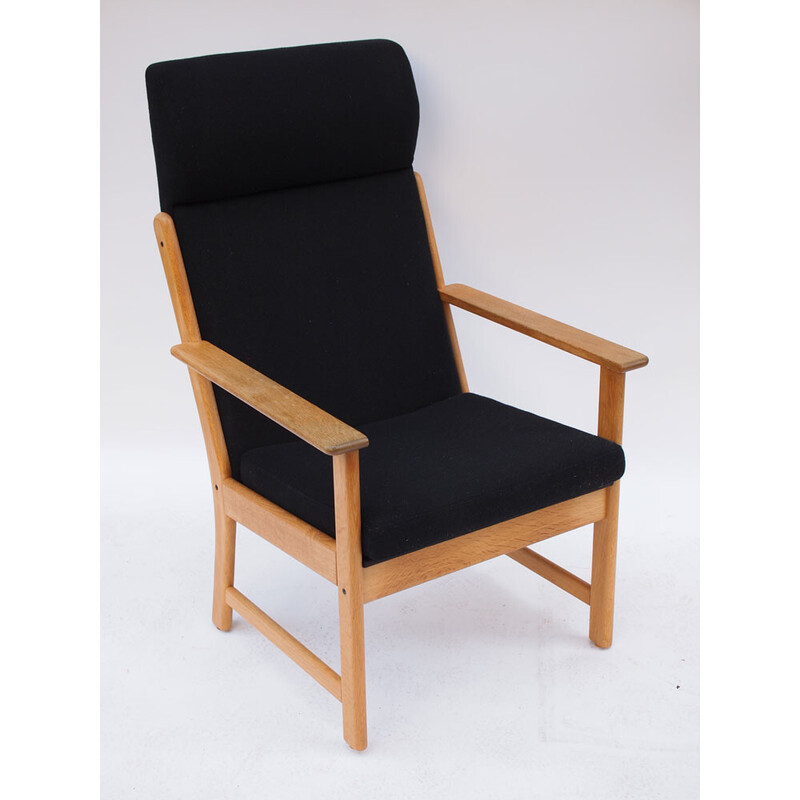 Scandinavische vintage fauteuil in massief eikenhout en zwarte stof, 1960-1970