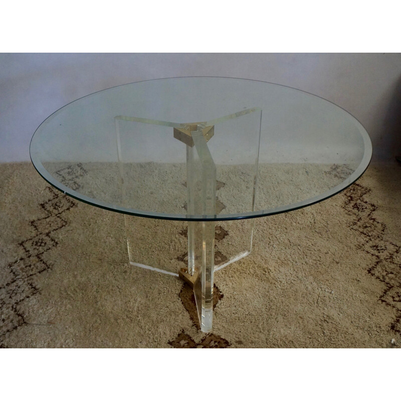 Roche Bobois dining table in plexiglas and brass - 1970s