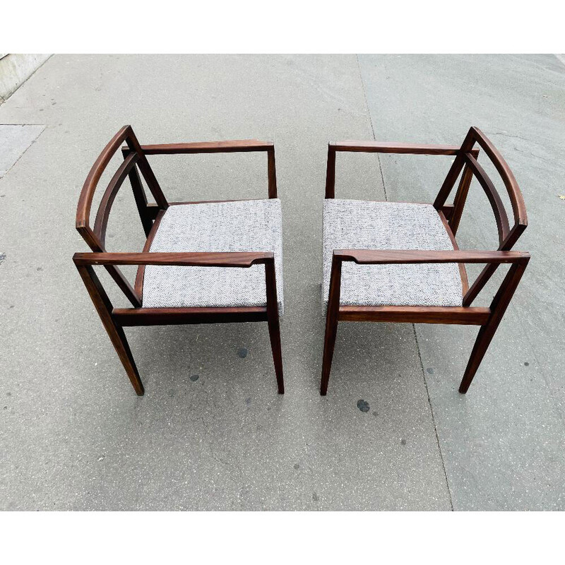 Paar Scandinavische vintage fauteuils van teakhout en stof, 1950