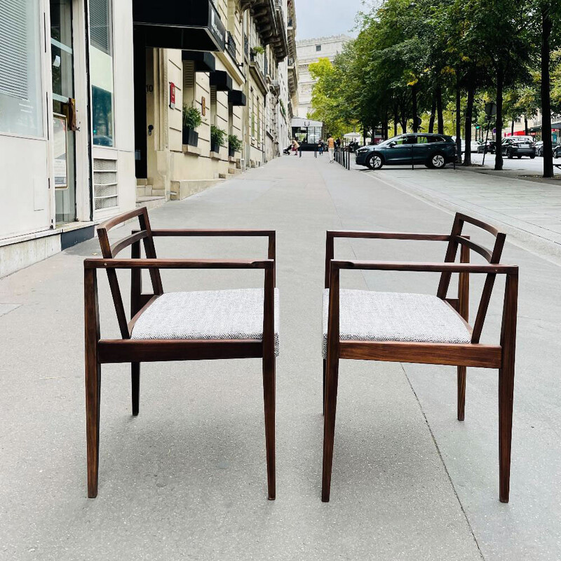 Pair of Scandinavian vintage teak and fabric armchairs, 1950