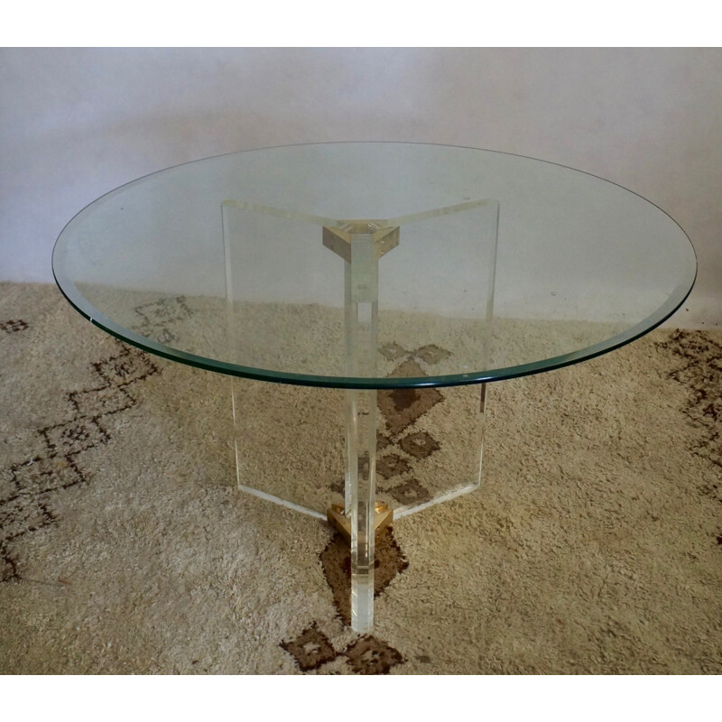 Roche Bobois dining table in plexiglas and brass - 1970s