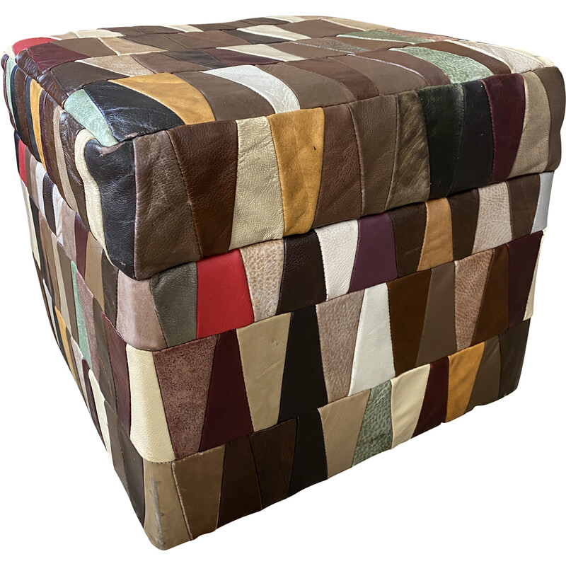 Vintage "Harlequin" leather patchwork footrest by De Sede, 1970