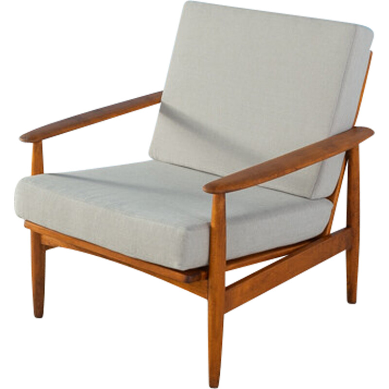 Fauteuil vintage en bois de hêtre avec rembourrage, Allemagne 1960