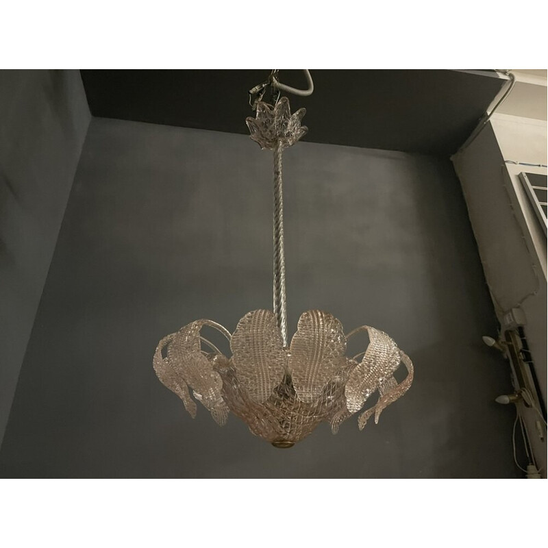 Lampada a sospensione in vetro di Murano vintage di colore rosa di Barovier