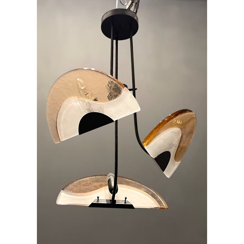 Italian vintage architectural Murano glass pendant lamp, 1980s