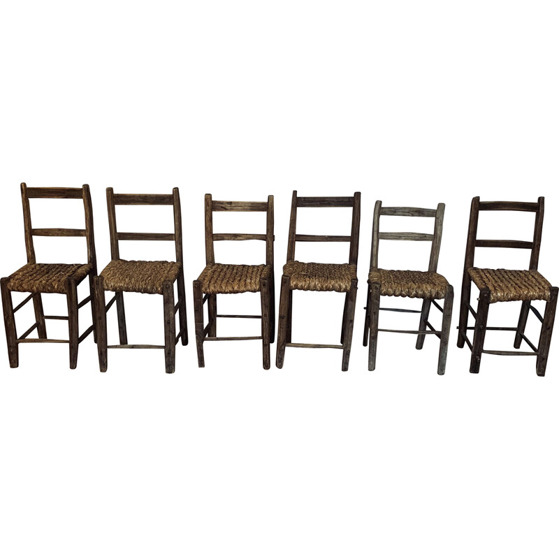 Conjunto de 6 cadeiras de palha vintage