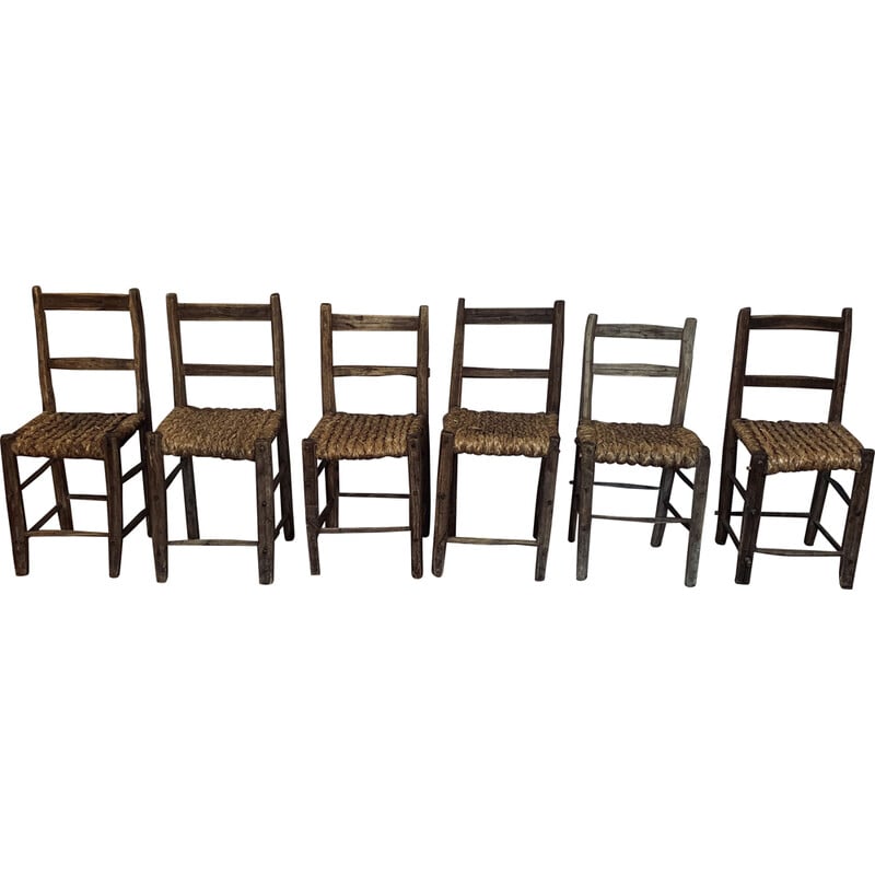 Ensemble de 6 chaises vintage en paille