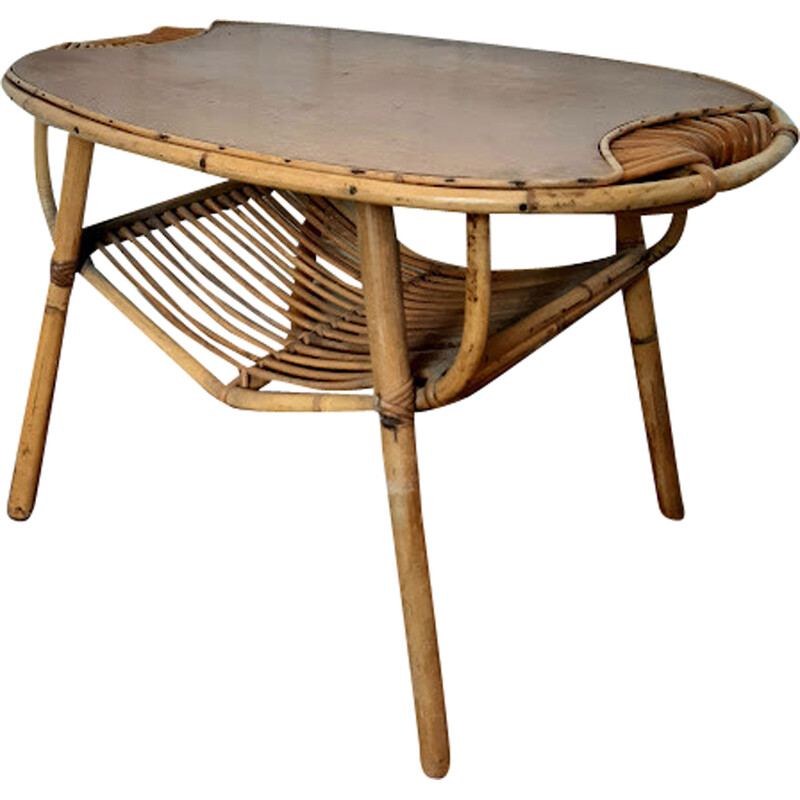 Vintage-Couchtisch Zitrone aus Rattan von Janine Abraham, 1950