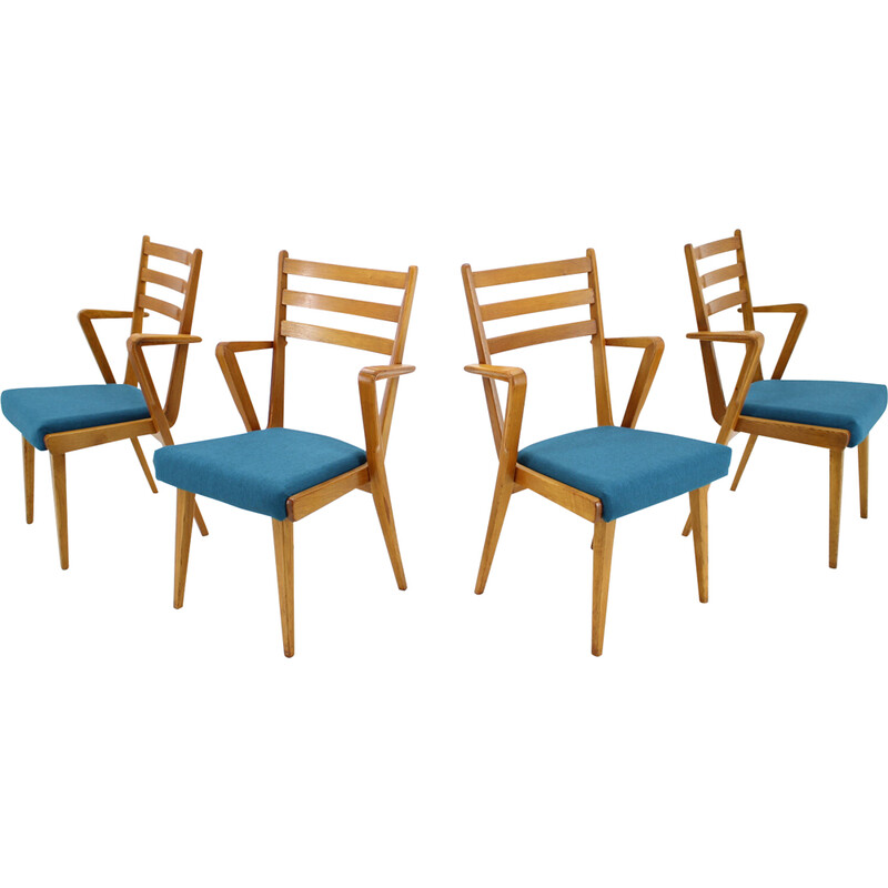 Satz von 4 Vintage-Stühlen aus Eichenholz mit Polsterung, Tschechoslowakei 1960