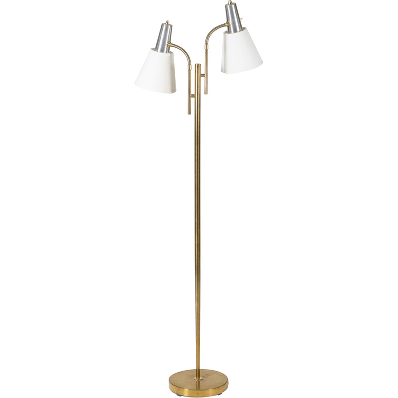 Vintage double floor lamp in brass and metal by Falkenbergs Belysning, 1960