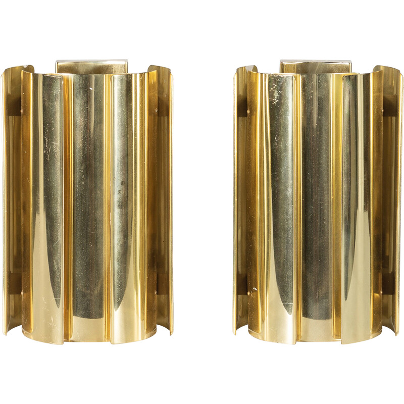 Pair of vintage brass wall lamps by Falkenbergs Belysning, Sweden 1970