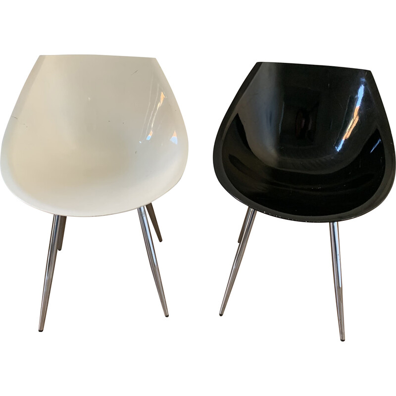 Paar witte en zwarte vintage lago stoelen van Philippe Starck