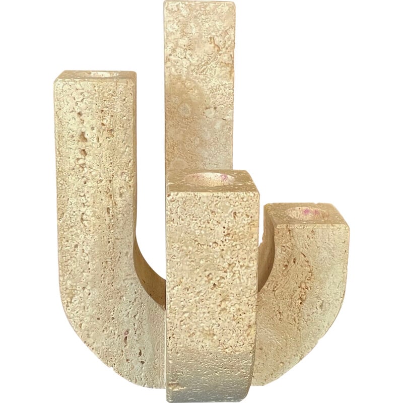 Italian Brutalist vintage four-arm candlestick in travertine by Fratelli Mannelli, 1970s