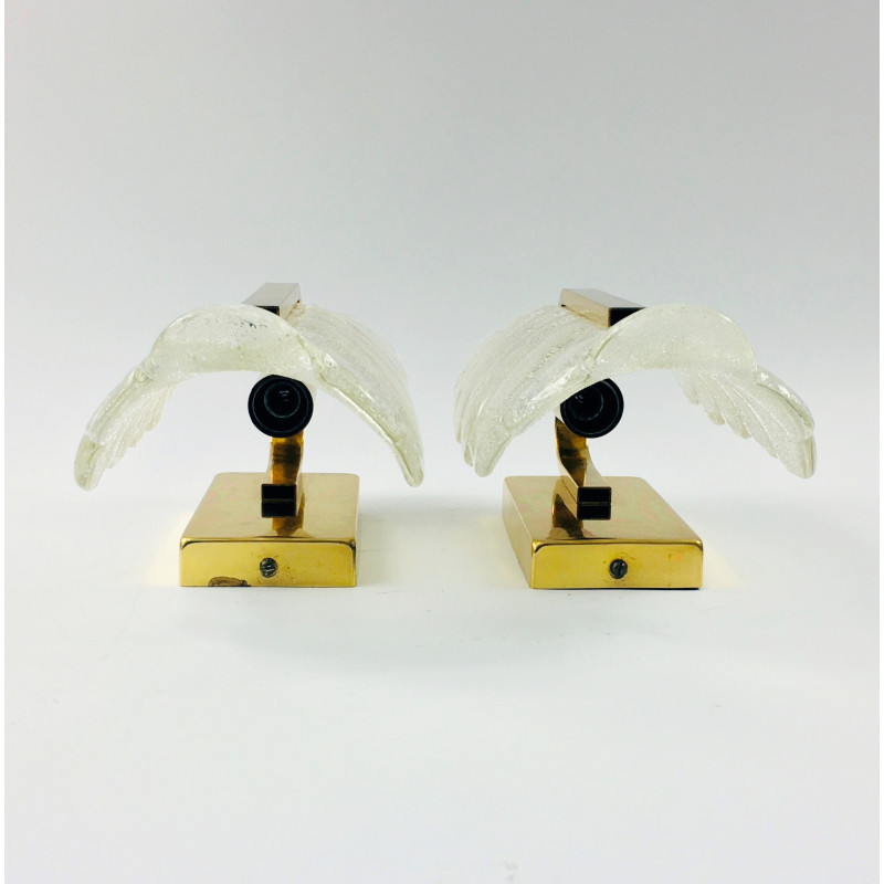 Pair of Scandinavian vintage glass and brass wall lamps by Carl Fagerlund for Jsb, 1960s