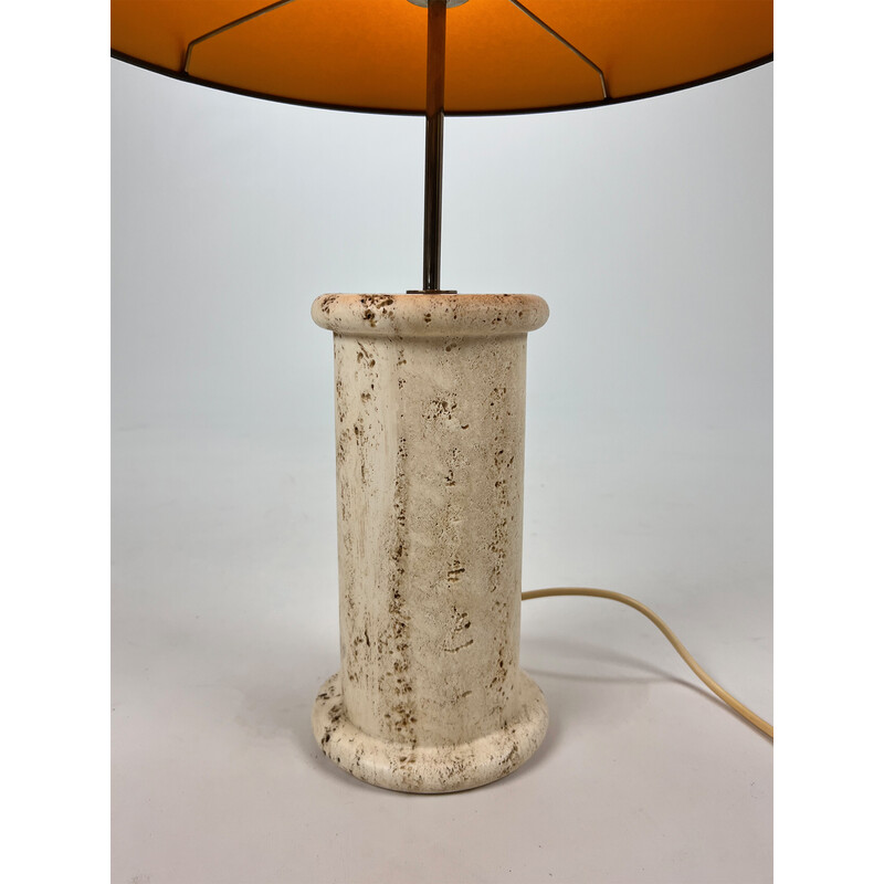 Lámpara de mesa vintage de travertino y latón, 1960