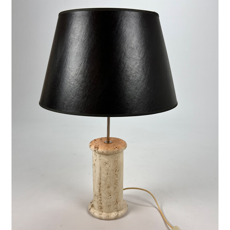 Lampe de table vintage en travertin et laiton, 1960