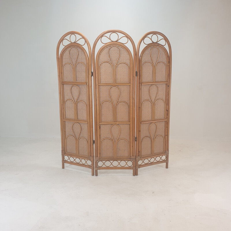 Italian vintage room divider in rattan and wicker, 1960s