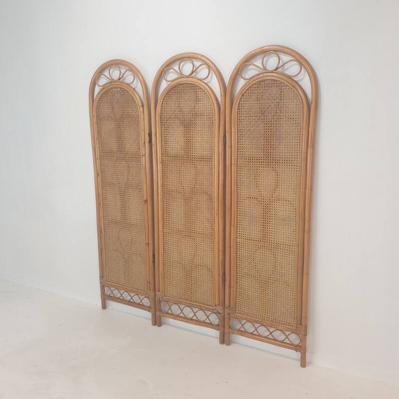 Italian vintage room divider in rattan and wicker, 1960s