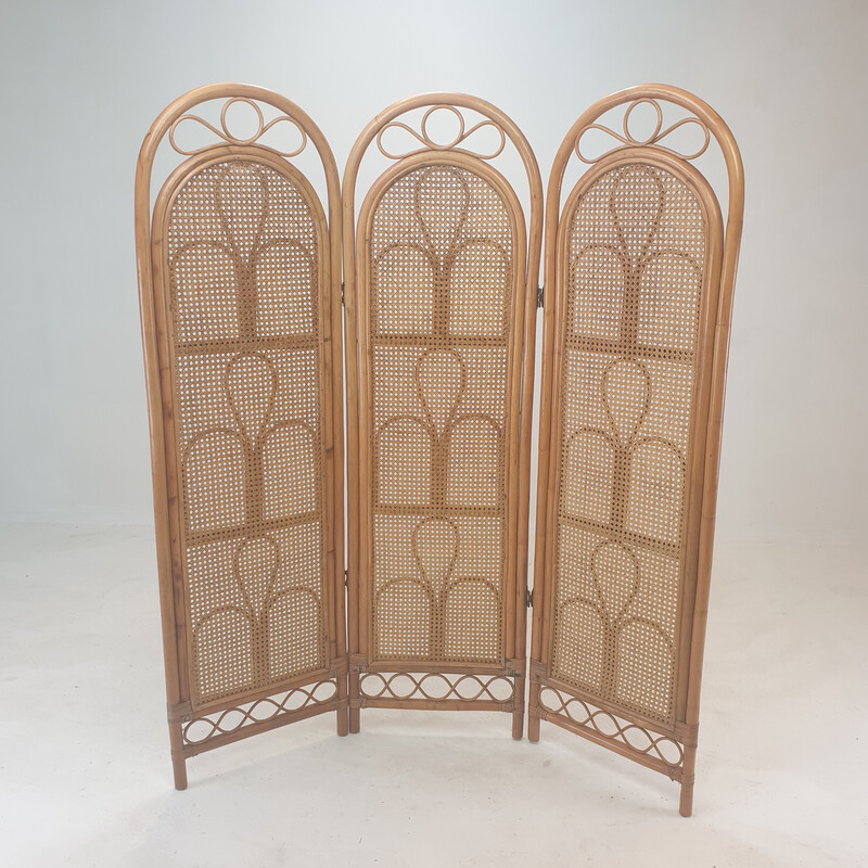 Italian vintage room divider in rattan and wicker, 1960s