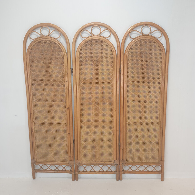 Italian vintage room divider in rattan and wicker, 1960s