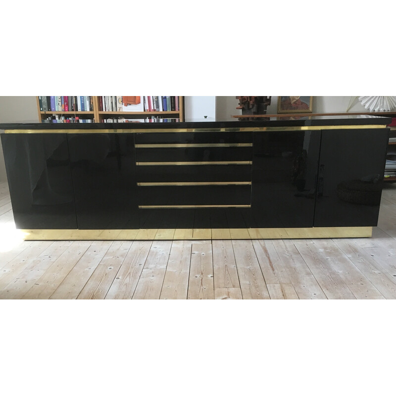 Vintage black lacquer highboard by Jean Claude Mahey, 1970