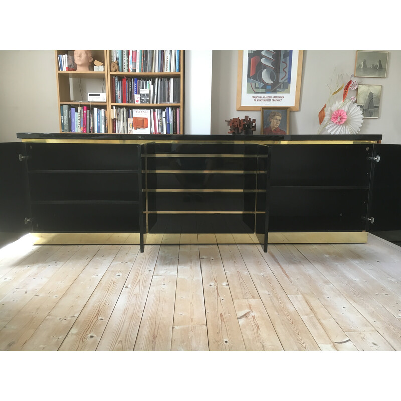 Vintage black lacquer highboard by Jean Claude Mahey, 1970