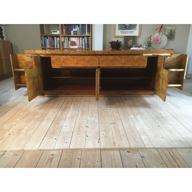 Vintage highboard in burr walnut by Jean Claude Mahey for Roche Bobois, 1970