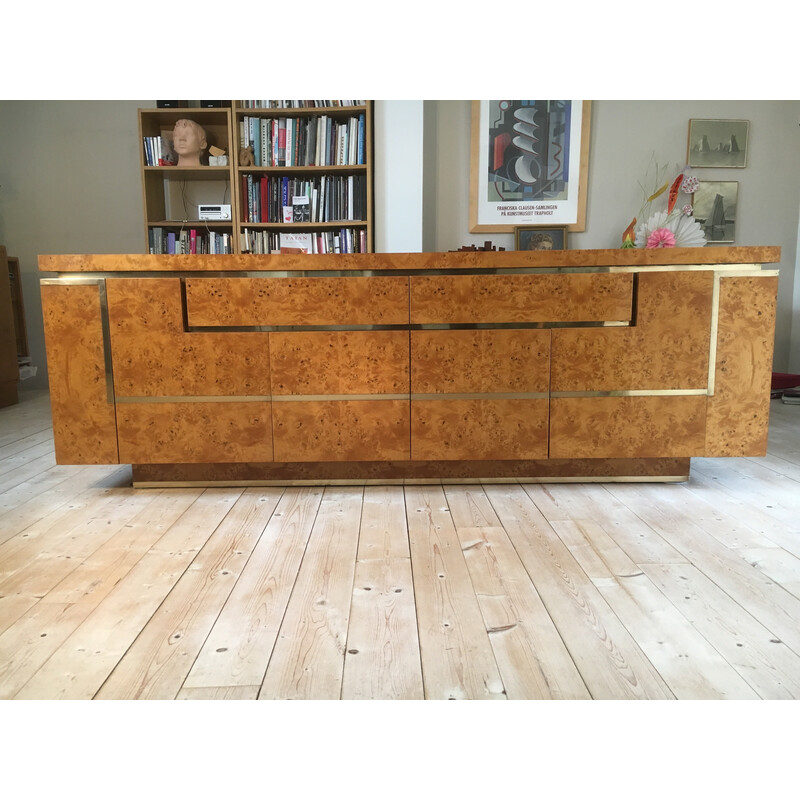 Credenza vintage in radica di noce di Jean Claude Mahey per Roche Bobois, 1970