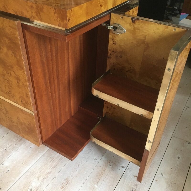 Vintage highboard in burr walnut by Jean Claude Mahey for Roche Bobois, 1970