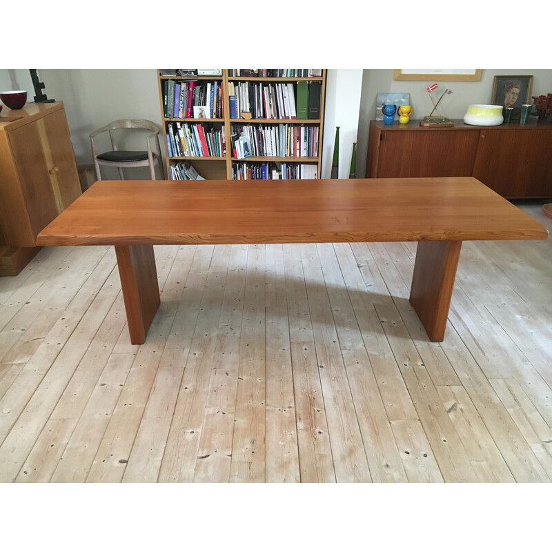 Vintage solid elmwood table model T 14 D by Pierre Chapo, 1970