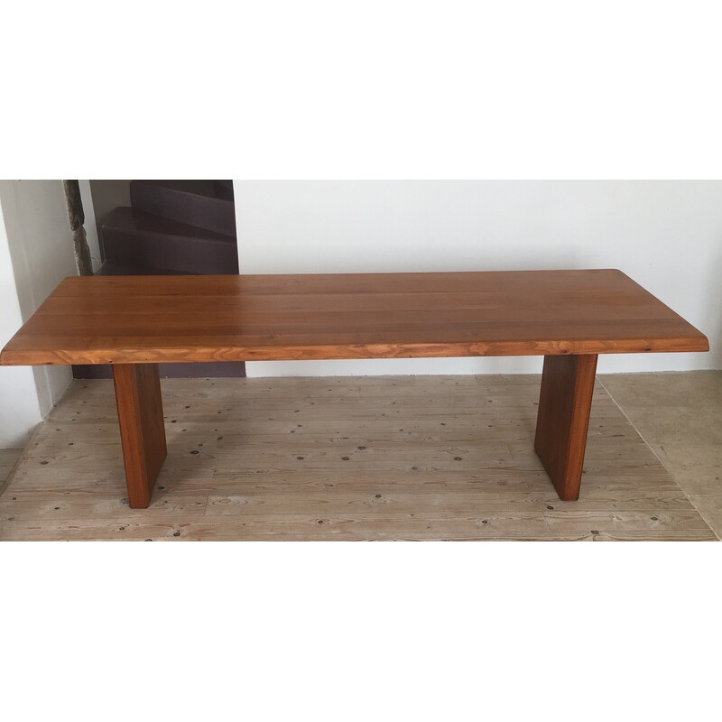 Vintage massief iepen tafel model T 14 D van Pierre Chapo, 1970