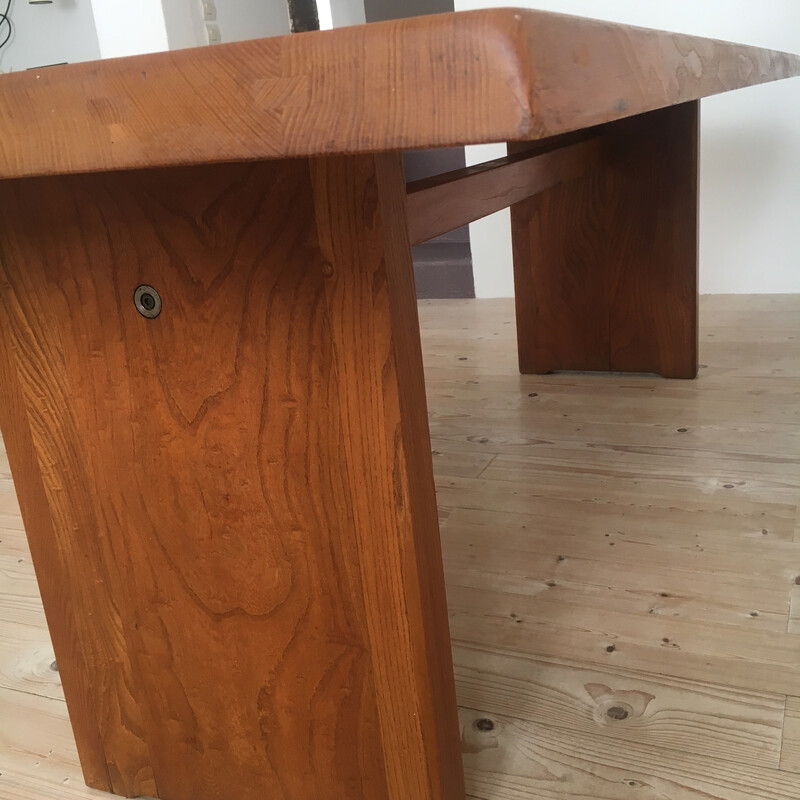 Vintage massief iepen tafel model T 14 D van Pierre Chapo, 1970