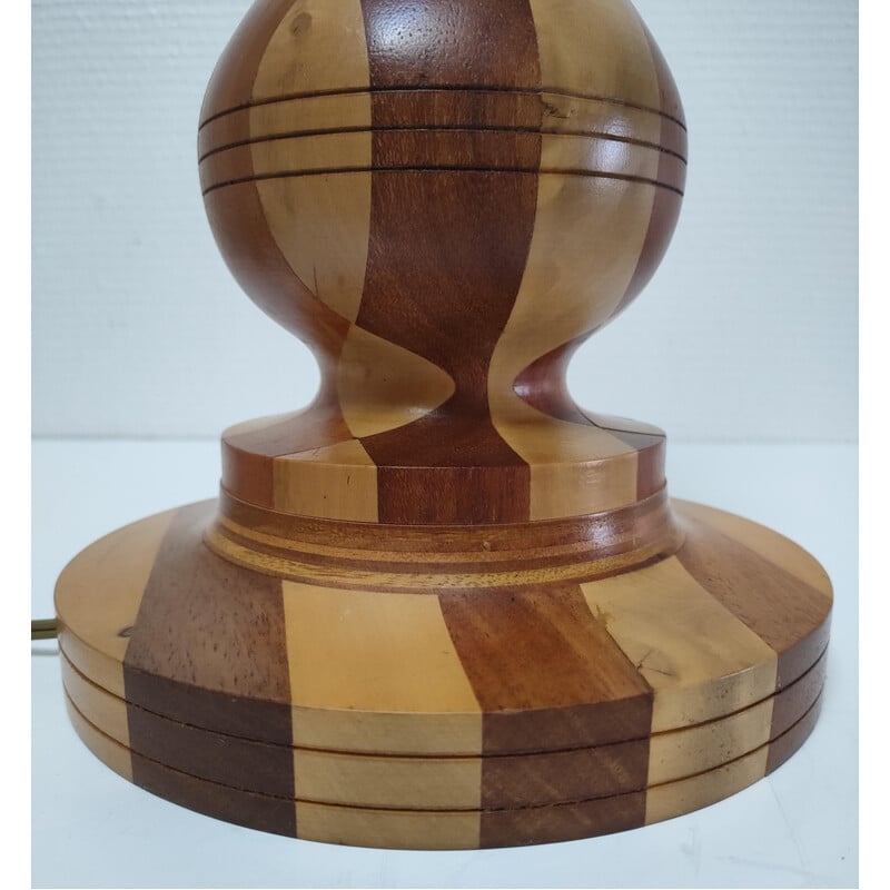 Vintage lamp in turned wood and wood inlays, 1980