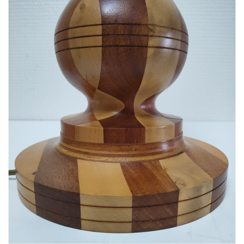 Vintage lamp in turned wood and wood inlays, 1980