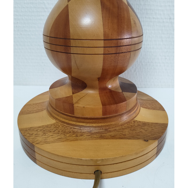 Vintage lamp in turned wood and wood inlays, 1980