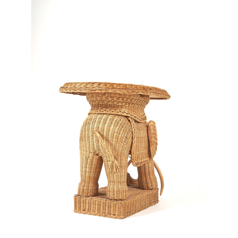 Vintage elephant side table in rattan, 1970