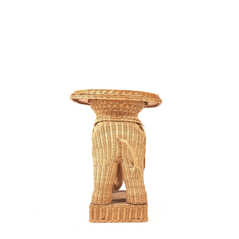 Vintage elephant side table in rattan, 1970