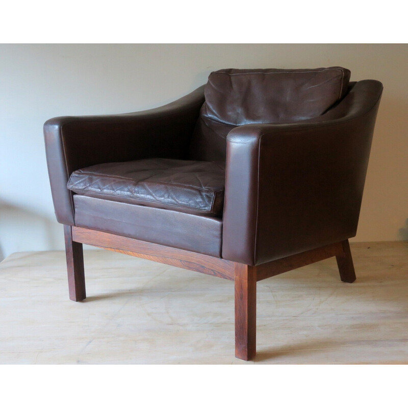 Danish vintage rosewood and patinated leather armchair by Paul M. Jessen for Viby J, 1960s