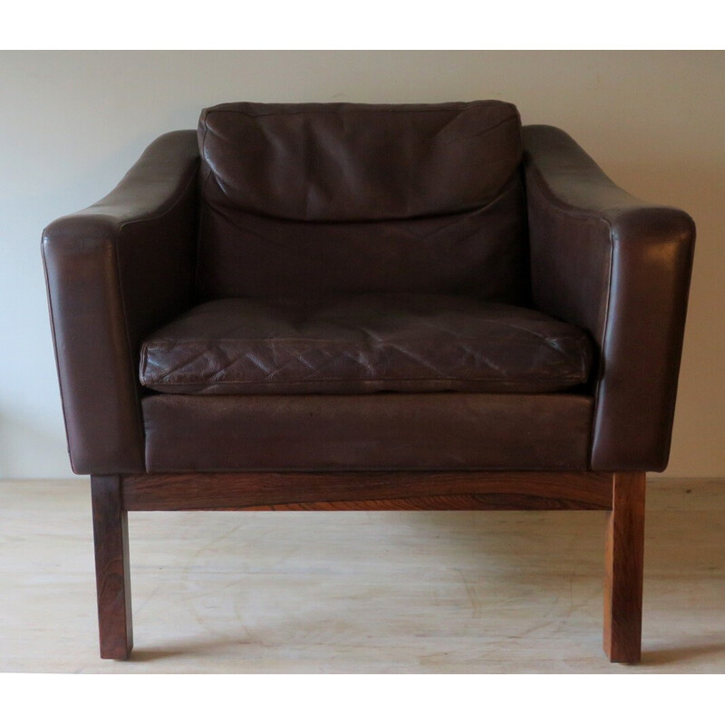 Danish vintage rosewood and patinated leather armchair by Paul M. Jessen for Viby J, 1960s