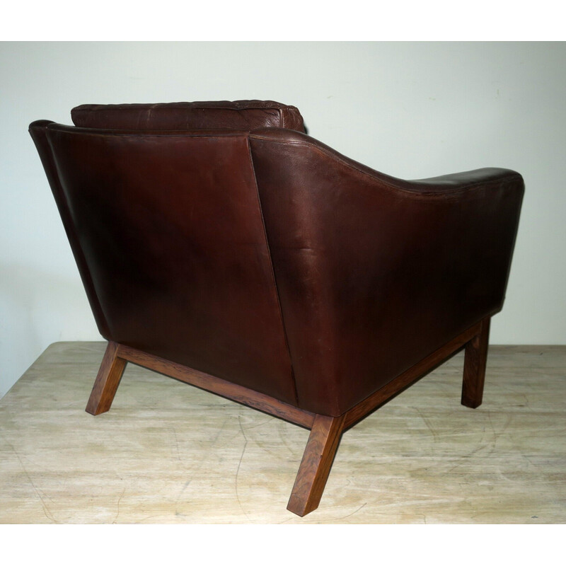 Danish vintage rosewood and patinated leather armchair by Paul M. Jessen for Viby J, 1960s