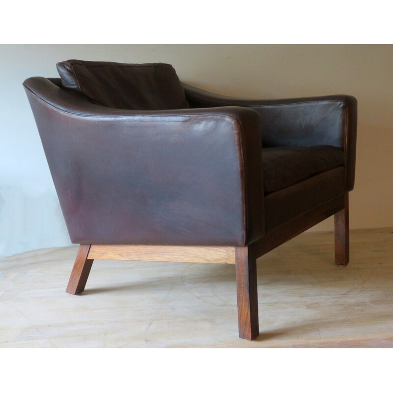 Fauteuil danois vintage en palissandre et cuir patiné par Paul M. Jessen pour Viby J, 1960