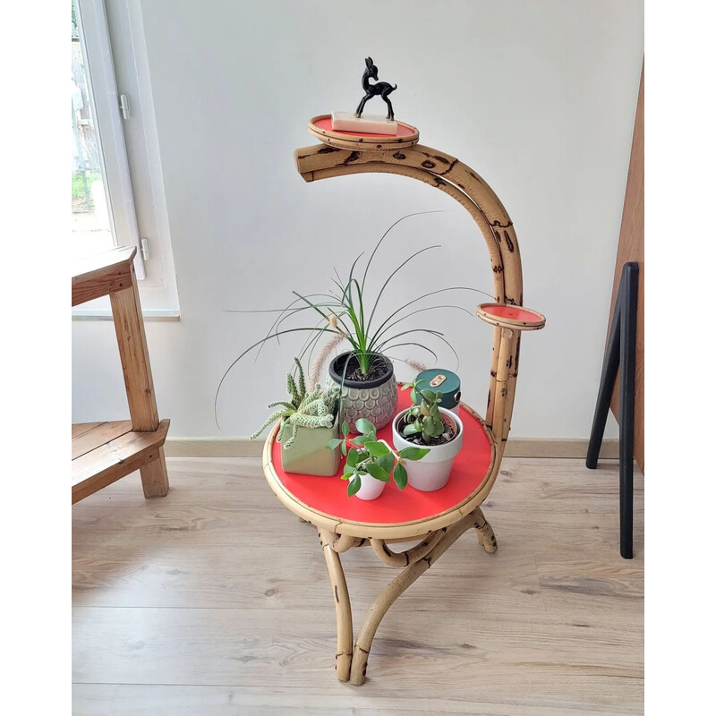 Porte plantes vintage en rotin