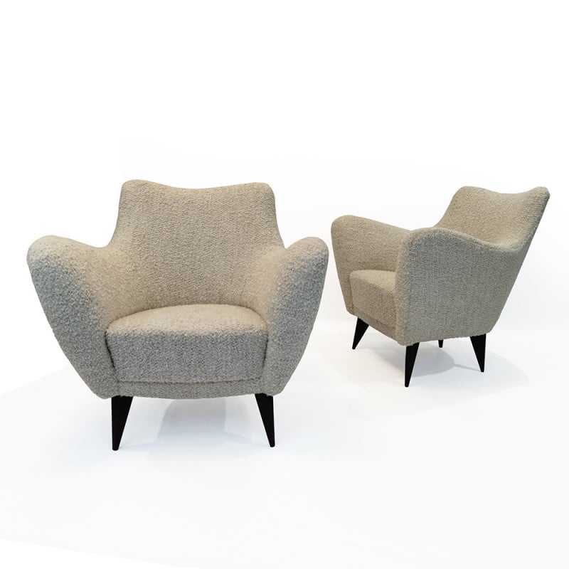 Pair of vintage Perla armchairs by Giulia Veronesi for I.S.A Bergamo, Italy 1950s